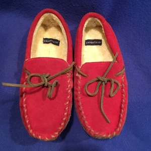 NEW 2M Kids RED Suede Slippers with FLEECE by LANDS' END Size 2M NEW Free Ship - Picture 1 of 11
