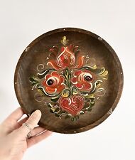 Vintage wooden Scandinavian Folk Art Flower & Hearts plate, Hand painted