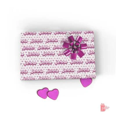 Cute Pastel Heart Gift Wrap w/ Name Personalized Large Gift Wrapping Paper Roll - Image 1 of 3