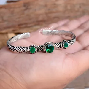 Diopside & Green Onyx Gemstone 925 Sterling Silver Women Bangle Bracelet /C-178 - Picture 1 of 5