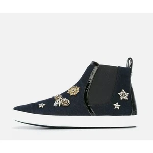 Jimmy Choo 7 Della Rhinestone Crystal Hightop Sneakers Pull On Shoes Gray 37 - Picture 1 of 11