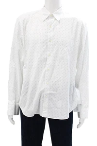 J Crew Mens Polka Dot Slim Untucked Dress Shirt White Blue Cotton Size Large - Picture 1 of 6