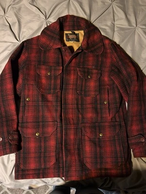 Vintage 50s Woolrich Mackinaw Jacket Red Black Plaid Wool Coat Hunting Cruiser - Image 1 of 4