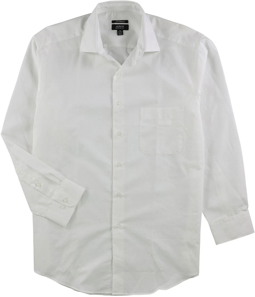 Camisa de vestir elástica con botones Alfani para hombre, blanca, cuello 14-14,5, longitud 32-33 Foto 1 de 1