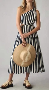 MOON RIVER Women’s Navy Blue Stripped One Shoulder Midi Dress Size XS - Picture 1 of 10