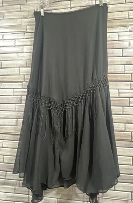 Lola P Mujer XL Falda Larga Negra Crochet Flecos Boho Western Pull On Maxi Foto 1 de 4