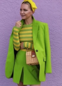 ZARA OVERSIZED BLAZER WITH POCKETS LIME GREEN SIZE MEDIUM - Picture 1 of 7