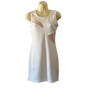 Lauren & Claire M White Stretch Knit Dress with Dotted Tulle Insets Juniors - Picture 1 of 11