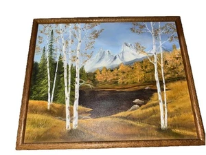 Pintura al óleo original vintage paisaje bosque río firmado 21”x18” V081 - Imagen 1 de 7