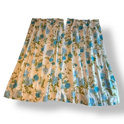 Juego de 2 cortinas plisadas florales vintage azul y blanco Foto 1 de 3