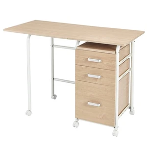 Folding Computer Laptop Desk Wheeled Cabinet Designer Furniture With 3 Drawers - Picture 1 of 8