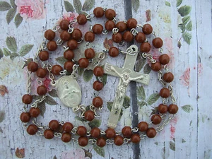 Antique Vintage Catholic Rosary Brown Beads 5mm 15 1/2" from Mexico - Picture 1 of 4