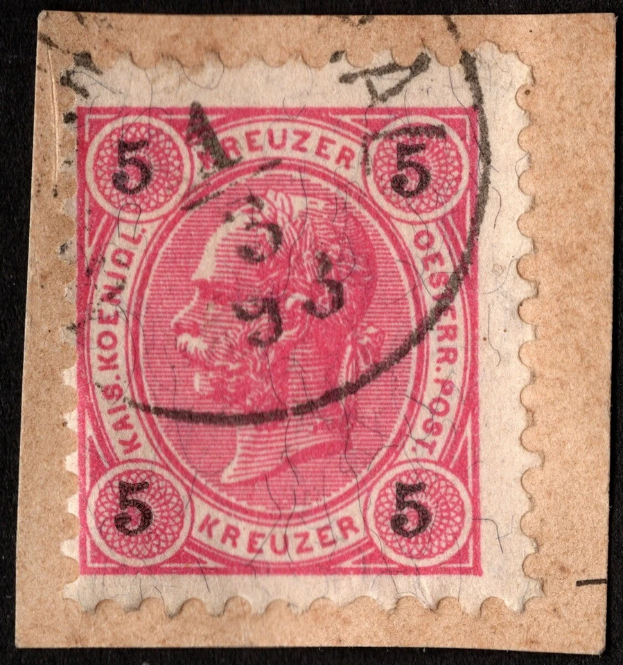 Austria - 1890 - 5kr Rose Franz Joseph Issue Tied to Piece by Town Cancel # 54 - Image 1 of 1