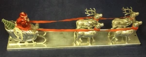 1950's Vintage Plastic Santa in Silver Bradford Sleigh w/4 Reindeer & Tree, 5" - Picture 1 of 6