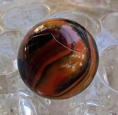 3/4" M.F. Christensen Vary Rare Oxblood Slag Shooter 2 Color Swirl In Mint . - Image 1 of 4