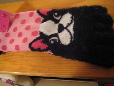 Boston Terrier Puntera Calcetines Bulldog Francés Perro Rosa Lunares Niñas Jóvenes Foto 1 de 4