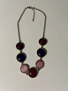 Vintage Gold Toned Necklace with Bold Blue, Pink, Burgundy Stones - Picture 1 of 5