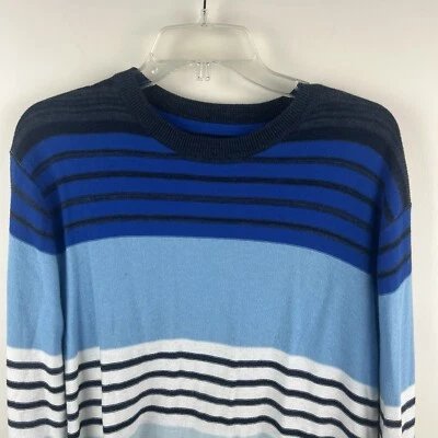 Billabong L Large Striped Crew Neck Sweater Dark Light Blue Holidays Black F - Image 1 of 4