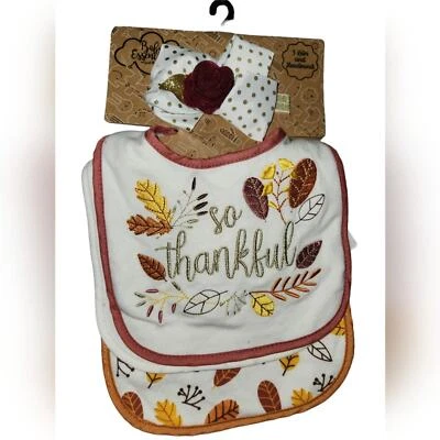 Baby Essentials Juego de 3 Baberos y Diadema Tan Agradecido Acción de Gracias Otoño Foto 1 de 4