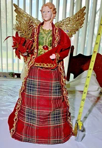 Vintage Christmas Angel Tree Topper 17” Porcelain Face & Hands Red velvet robe, - Picture 1 of 5