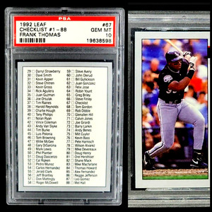 1992 Leaf Checlist #1 - 88 #67 Frank Thomas HOF White Sox PSA 10 Gem Mint POP 8