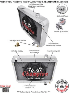 Cold Champion 3 Row Radiator,14" Fan-1963-1965 Chevy Chevy II Nova Factory V8 - Picture 1 of 9