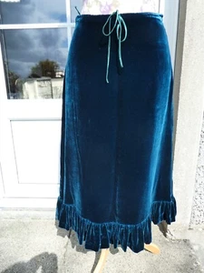 Elspeth Gibson designer mid-length plush velvet peplum skirt emerald green UK12 - Picture 1 of 10