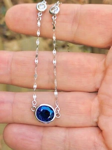 Oval Royal Blue Natural Sapphire and Diamonds Pendant Necklace 18K - Picture 1 of 9