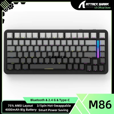 ATTACK SHARK M86 Tri-mode Mechanical Hot-Swappable 4000mAh Battery Keyboard - Image 1 of 4