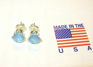 CHALCEDONY EARRINGS PRETTY BABY BLUE BIG 8MM GEMS! XTRA BIG BACK BACKS US MADE - Picture 1 of 5