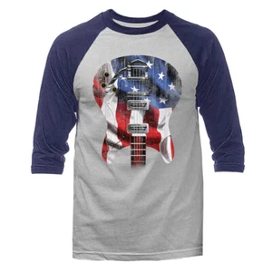 Guitar Body Flag USA Music Band Graphic 3/4 Sleeve Raglan - Picture 1 of 10