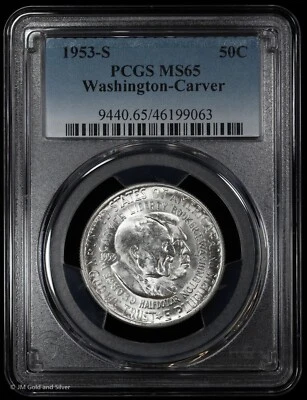 1953-S Washington-Carver Commem Half Dollar PCGS MS 65 | Uncirculated UNC BU - Image 1 of 4