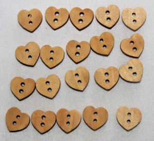 20 Natural Wood Heart Shaped 12mm Wide x 10mm High 2 Hole Wooden Buttons - Picture 1 of 1