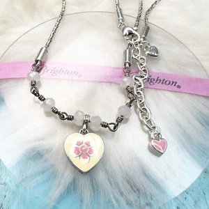 Brighton Spring Fever Pink Flower Rose Quartz Heart Necklace Silver Plate - Picture 1 of 9