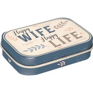 NOSTALGIE Pillendose HAPPY WIFE HAPPY LIFE mit Pfefferminz Dragees NEU OVP - Picture 1 of 2