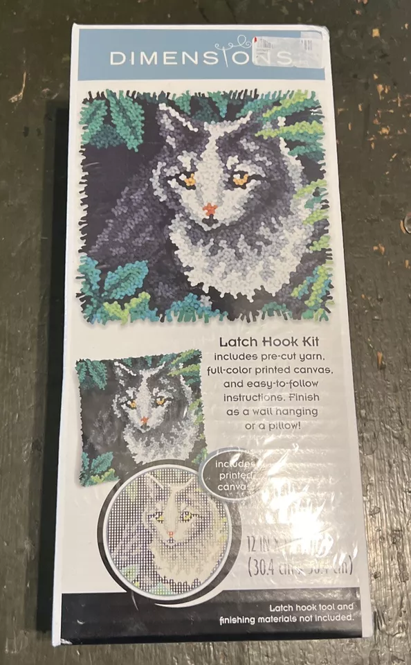 Dimensions Cat Printed Canvas Latch Hook Kit 12 x 12 Inches New Complete - Image 1 of 1