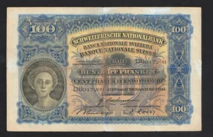 SWITZERLAND 1944 , 100 FRANCS , RARE ! NOTE @ Large Size NOTE ! - Picture 1 of 2