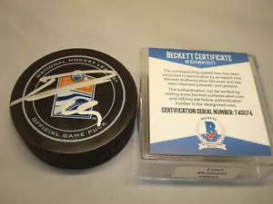 Leon Draisaitl Firmado Edmonton Oilers Juego Oficial Hockey Puck Beckett Certificado de Autenticidad 1B - Imagen 1 de 3