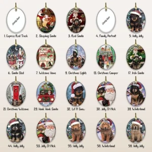 Tibetan Mastiff Dog Oval Glass Christmas Hanging Ornaments X-mas Tree Decoration - Picture 1 of 27