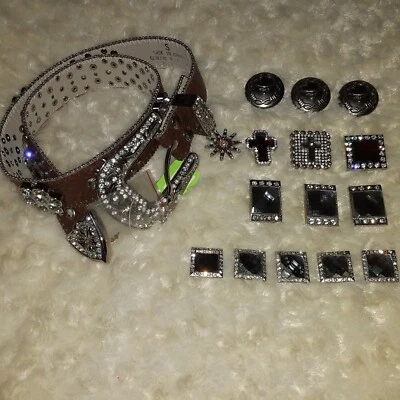 Cinturón BHW 391 Vaquera Occidental Estrás Cuero Genuino Con Dijes Adicionales S Foto 1 de 4