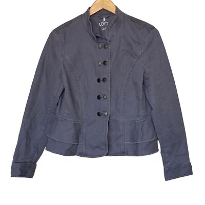 Ann Taylor Loft Blue Gray Utility Peplum Button Up Jacket 10 - Image 1 of 4