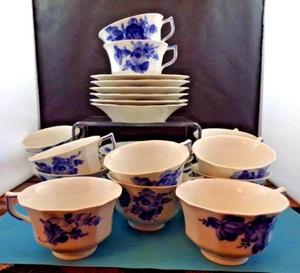 Royal Copenhagen “Blue Flower” 12 Cups & Saucers, Paneled Body, #8500 - Picture 1 of 7
