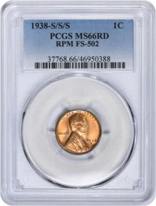 1938-S/S Lincoln Cent RPM FS-502 MS66RD PCGS - Picture 1 of 2