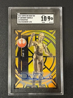 Anthony Daniels 2015 Topps Star Wars High Tek Auto Gold Rainbow 1/50 C-3PO SGC 9 - Image 1 of 2