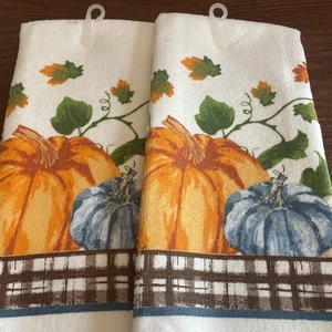 NUEVO CON ETIQUETAS ~ 2 ~ Toallas de cocina otoño / otoño ~ 15” x 25” ~ Calabazas - Enredaderas ~ Hojas - Imagen 1 de 5