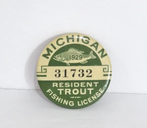 1929 Michigan nummeriert Resident Forellenangeln Lizenz Pinback & Papier - Bild 1 von 2