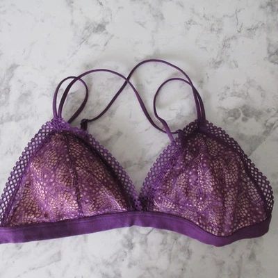 Victorias Secret Bralette Bra M Medium Purple Lace Strappy Wire Free Wireless - Image 1 of 4
