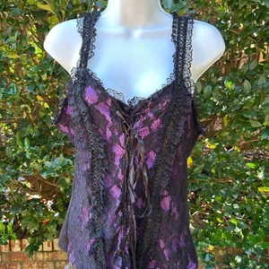 Corsé orquídea negro marca gótica vintage años 90 púrpura encaje superpuesto brocado talla XL - Imagen 1 de 6