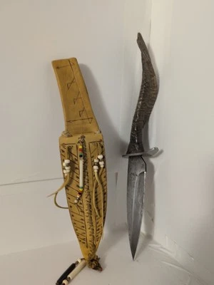 13" Knife Goat-Horn Handle Damascus Steel blade Brian Wilhoite BW CUSTOM Sheath  - Image 1 of 4