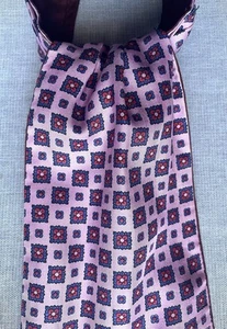 Vintage Ascot Cravat Tie Pink w/ Red, Blue Floral Geometric Design 5.5" x 45" - Picture 1 of 14